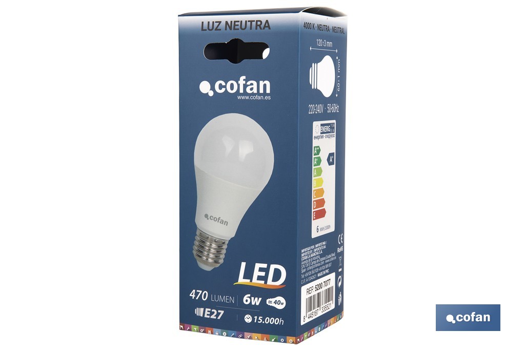 Bombilla led Classic esférica con 15.000 horas de consumo | Diferentes colores y lúmenes - Cofan