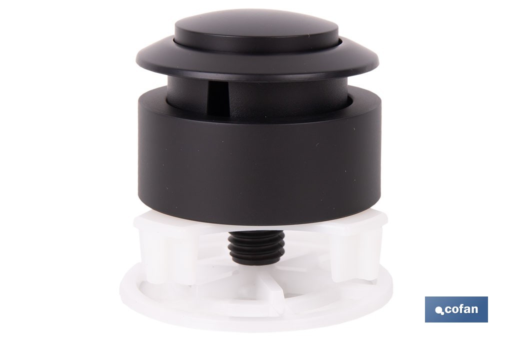 Pulsador de descarga simple para inodoro | Botón interrumpible con acabado negro y ahorro de agua | Compatible con descargador modelo Candaba - Cofan