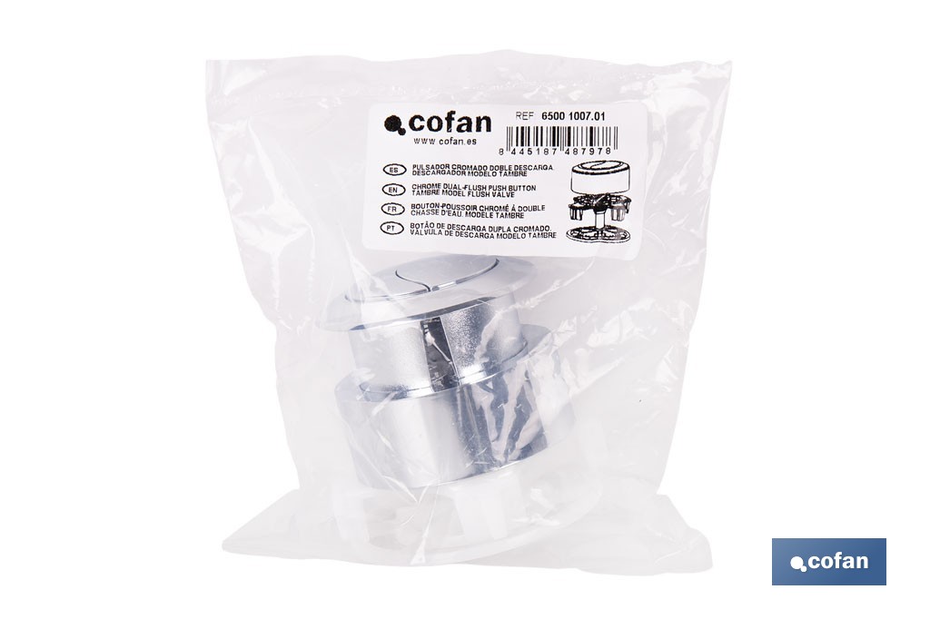 Pulsador de doble descarga para inodoro | Sistema Dual Flush y ahorro de agua | Compatible con descargador modelo Tambre - Cofan