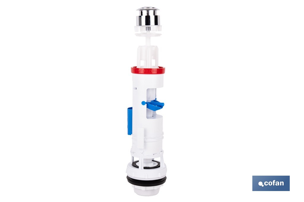 Descargador para WC con doble pulsador modelo Tambre | Mecanismo universal con descarga de 3 y 6 litros | Sistema antical y base roscada - Cofan