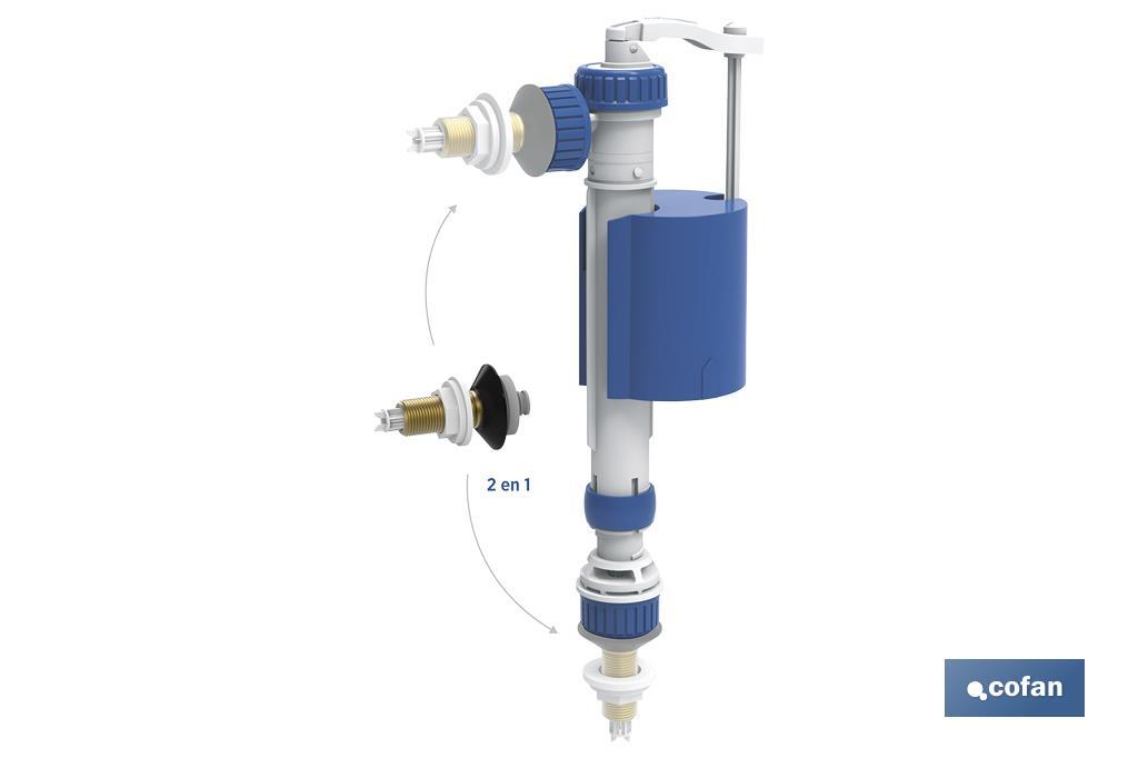 Toilet Fill Valve | WC 2 in 1 | Bottom or Side Entry Fill Valve | Arauca Model | Piston Closure | Easy to Install and Assembly - Cofan