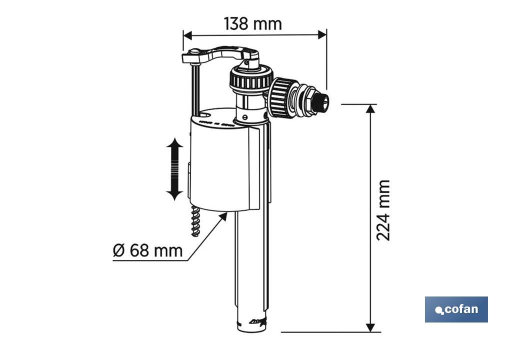 Toilet Fill Valve | Side Entry Fill Valve | Kiev Model | Piston Closure | Manufactured with Plastic Materials - Cofan