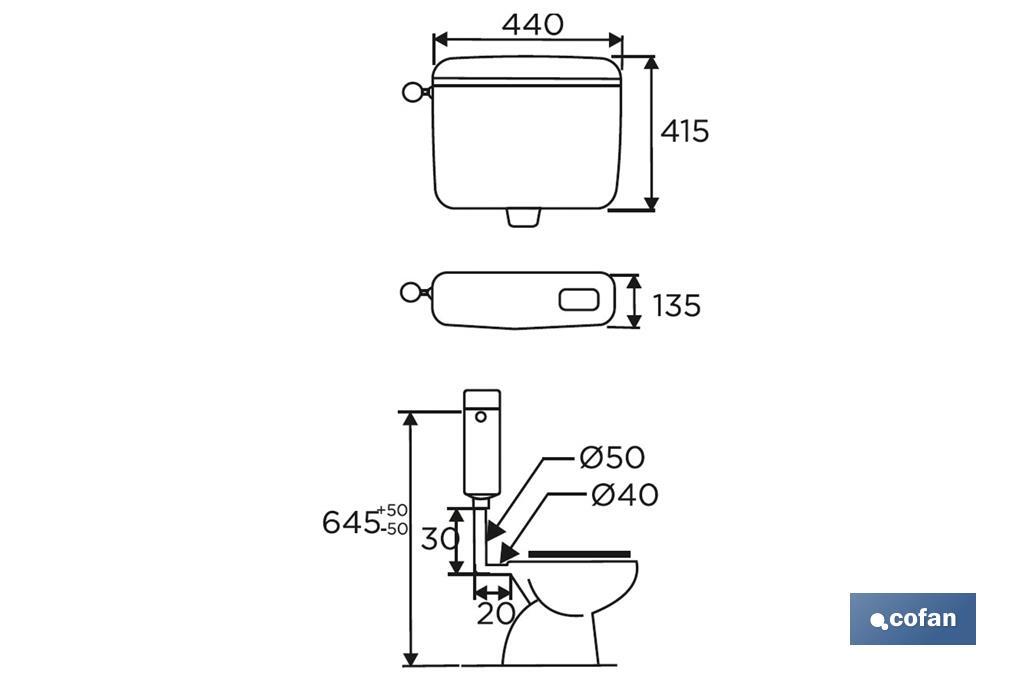 Medium Level Cistern | Complete Cistern | Flush Interruption | Bratán Model | ABS - Cofan