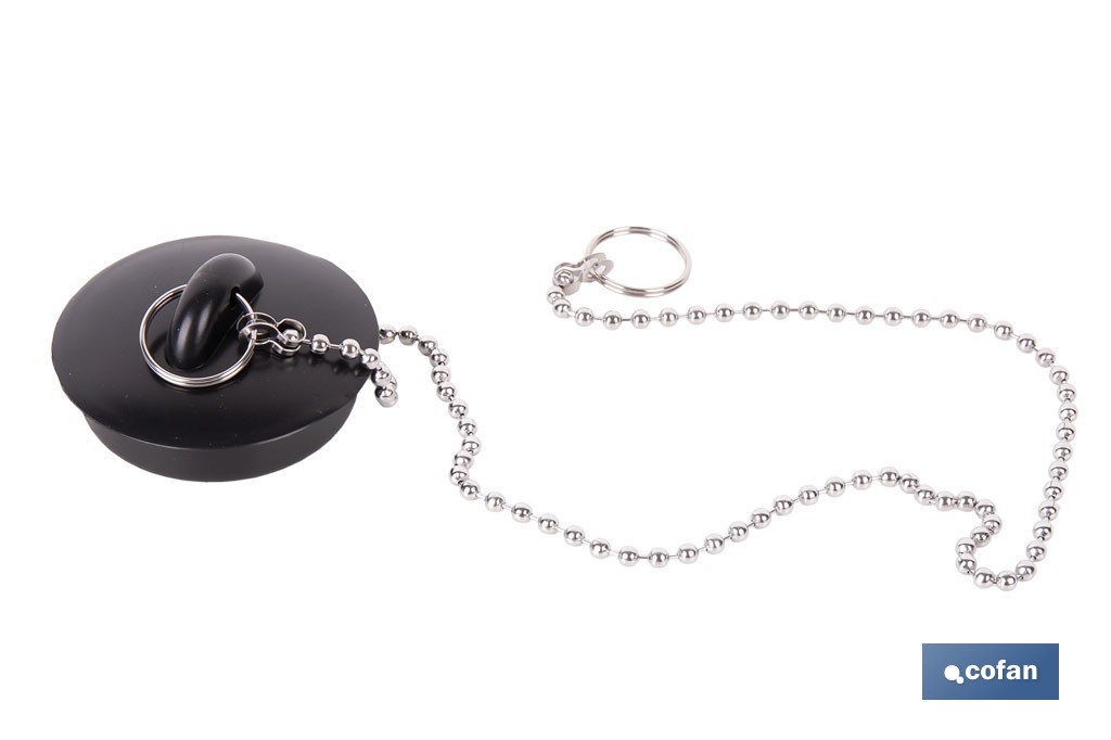 Tapón de drenaje con cadena y dos anillas | Tapón de PVC negro y cadena de acero inox. | Disponible en varias medidas - Cofan