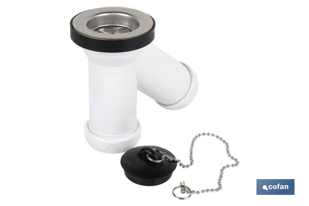 Y-Shaped Siphon | 40mm outlet | Ø70 Basin and Bidet Valve | Polypropylene | Ø32mm Conical Reduction Gasket - Cofan