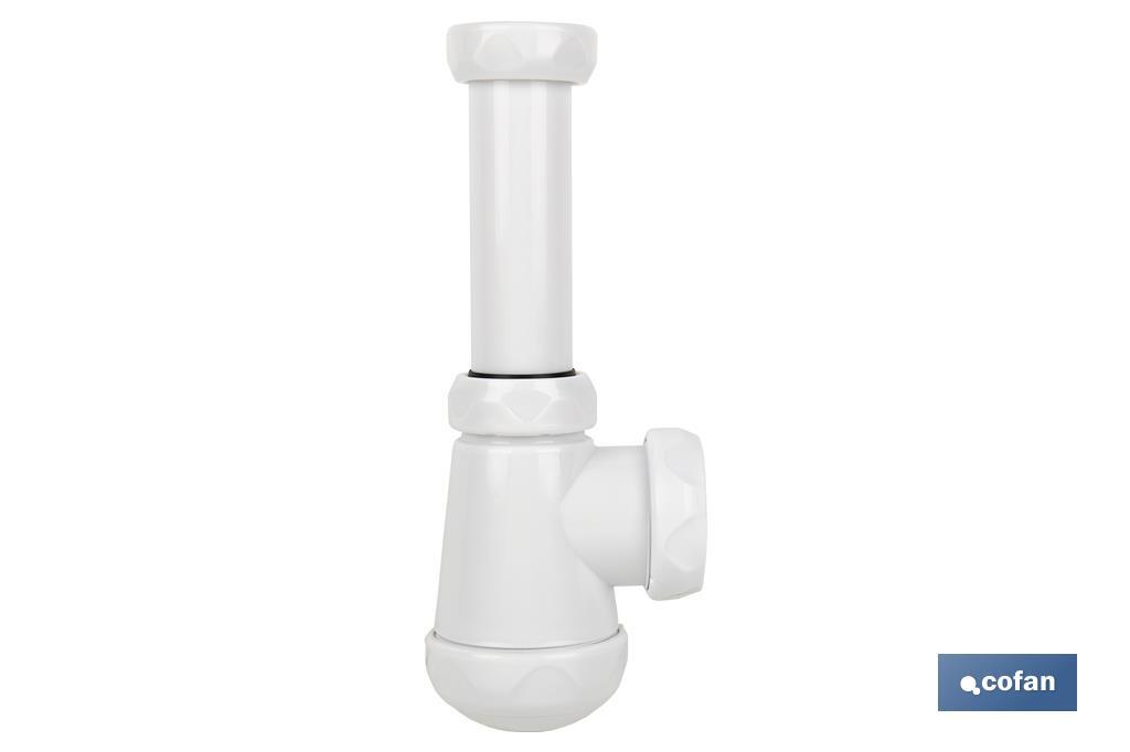 Small Bottle Trap | Extensible Siphon 1" 1/4 Fitting | 40mm Outlet | With Ø32mm Conical Reduction Gasket | Ø70 Basin-Bidet Valve - Cofan