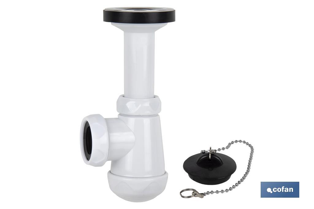 Small Bottle Trap | Extensible Siphon 1" 1/4 Fitting | 40mm Outlet | With Ø32mm Conical Reduction Gasket | Ø70 Basin-Bidet Valve - Cofan