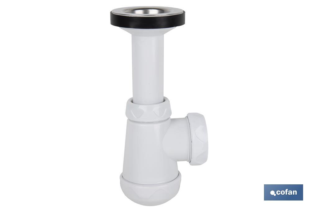 Small Bottle Trap | Extensible Siphon 1" 1/4 Fitting | 40mm Outlet | With Ø32mm Conical Reduction Gasket | Ø70 Basin-Bidet Valve - Cofan