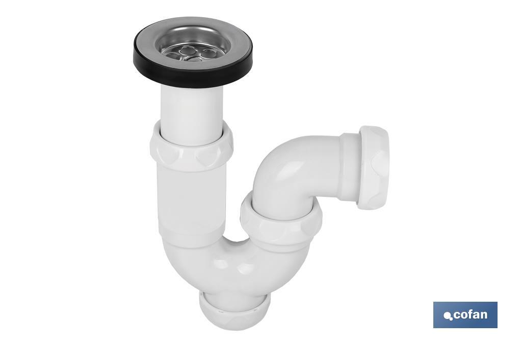 Siphon Courbé | Avec Sortie de Ø40 mm | Avec Raccord de 1" 1/2 x 70 | Valve pour Lavabo et Bidet | Fabriqué en Polypropylène - Cofan