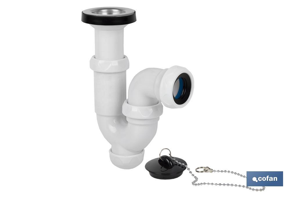 Siphon Courbé | Avec Sortie de Ø40 mm | Avec Raccord de 1" 1/2 x 70 | Valve pour Lavabo et Bidet | Fabriqué en Polypropylène - Cofan