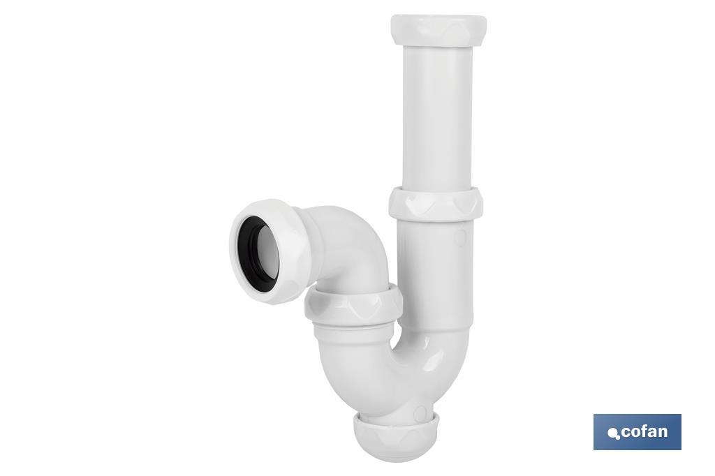 P-Trap | With Ø40mm Outlet | With 1" 1/2 x 70 Fitting | Basin and Bidet Valve | Polypropylene | Ø32mm Conical Reduction Gasket - Cofan