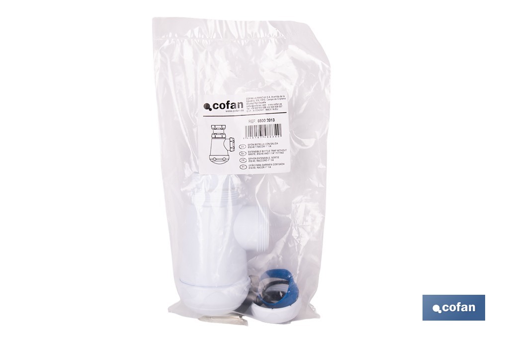 Sifón de botella corto extensible | Salida ajustable de Ø32-40 mm | Adecuado para lavabo | Disponible con diferentes tamaños de racor - Cofan