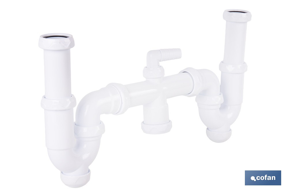 Sifón curvo doble extensible | Salida orientable de Ø32-40 mm y racores de 1 1/2" | Adecuado para fregaderos - Cofan
