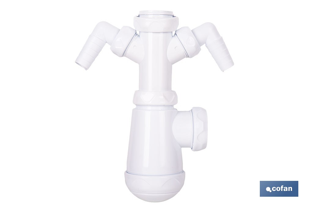 Sifón de botella extensible con 2 tomas auxiliares | Salida horizontal de Ø32-40 mm y racor de 1 1/2" | Adecuado para fregadero - Cofan