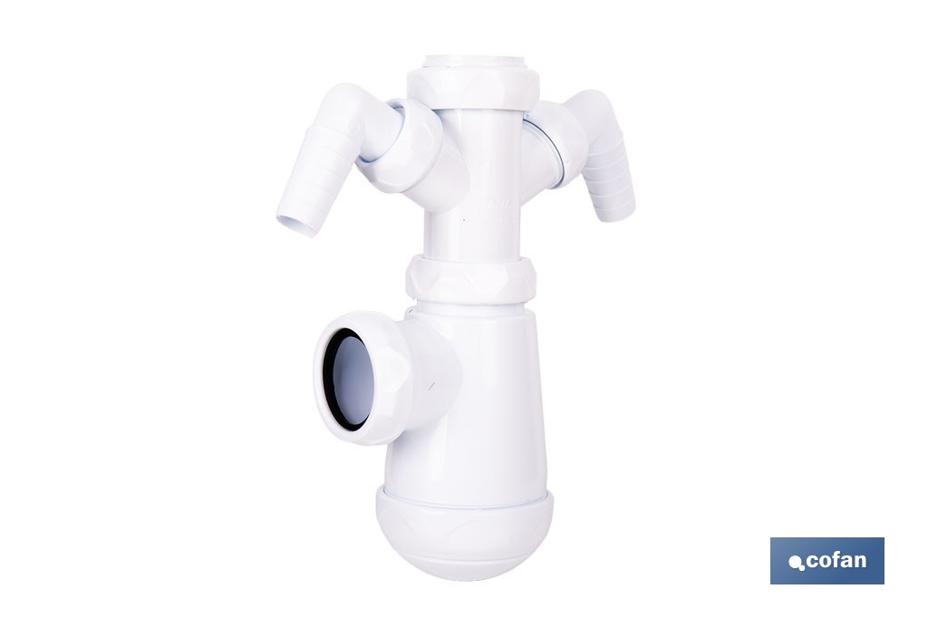 Sifón de botella extensible con 2 tomas auxiliares | Salida horizontal de Ø32-40 mm y racor de 1 1/2" | Adecuado para fregadero - Cofan