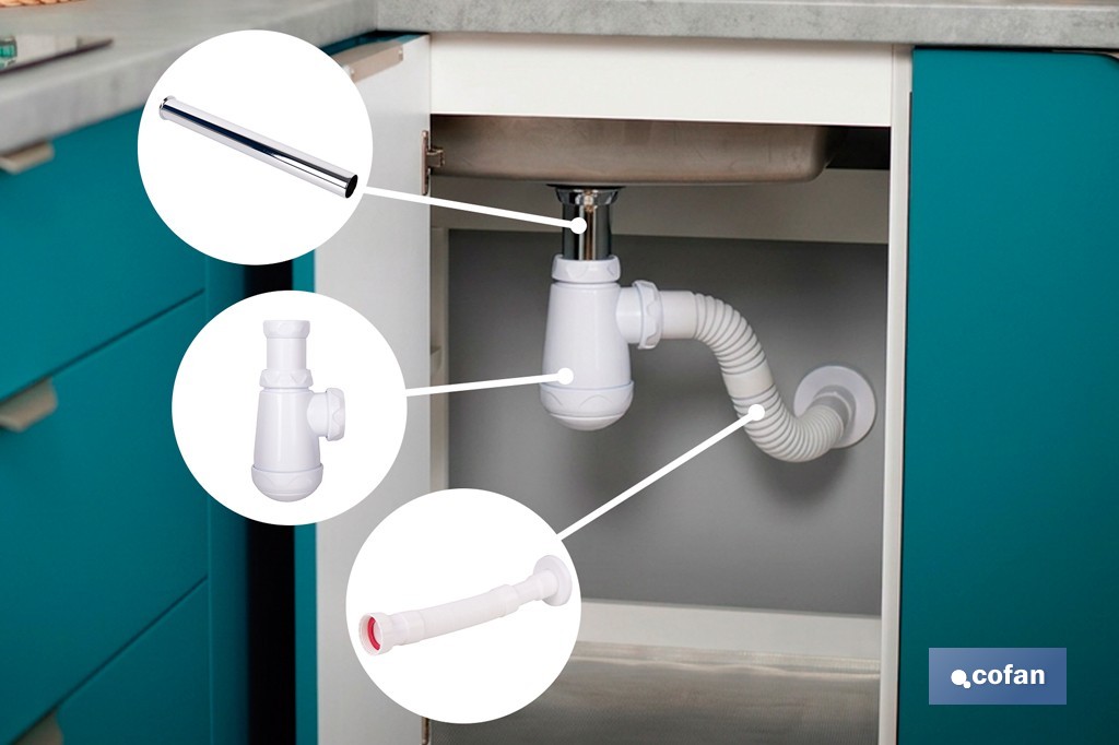 Tubo para sifón botella Ø32 x 300 mm | Tubo de extensión de latón | Disponible en acabado cromado y latón - Cofan