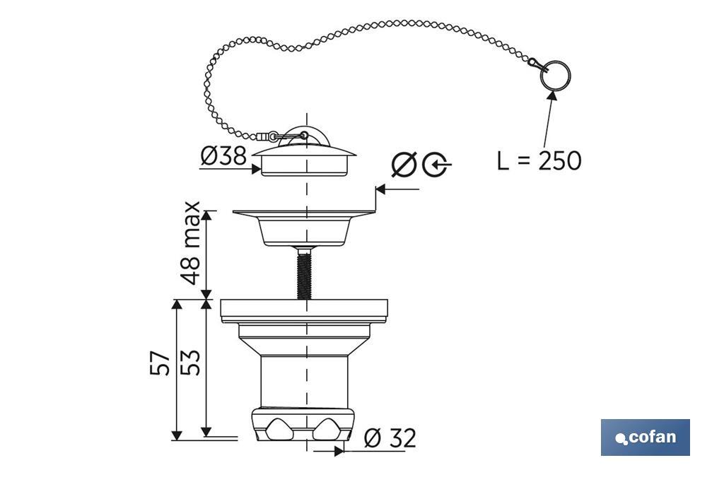 Valve pour Lavabo et Bidet | Fabriquée en Polypropylène | Dimensions : 1" 1/4 ou 1" 1/2 - Cofan