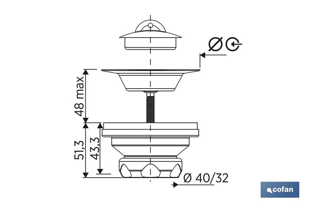 Válvula de Lavatório | Fabricado em Polipropileno | Medidas: 1" 1/2 x 70 ou 1" 1/2 85 | Inclui tampa e parafuso - Cofan