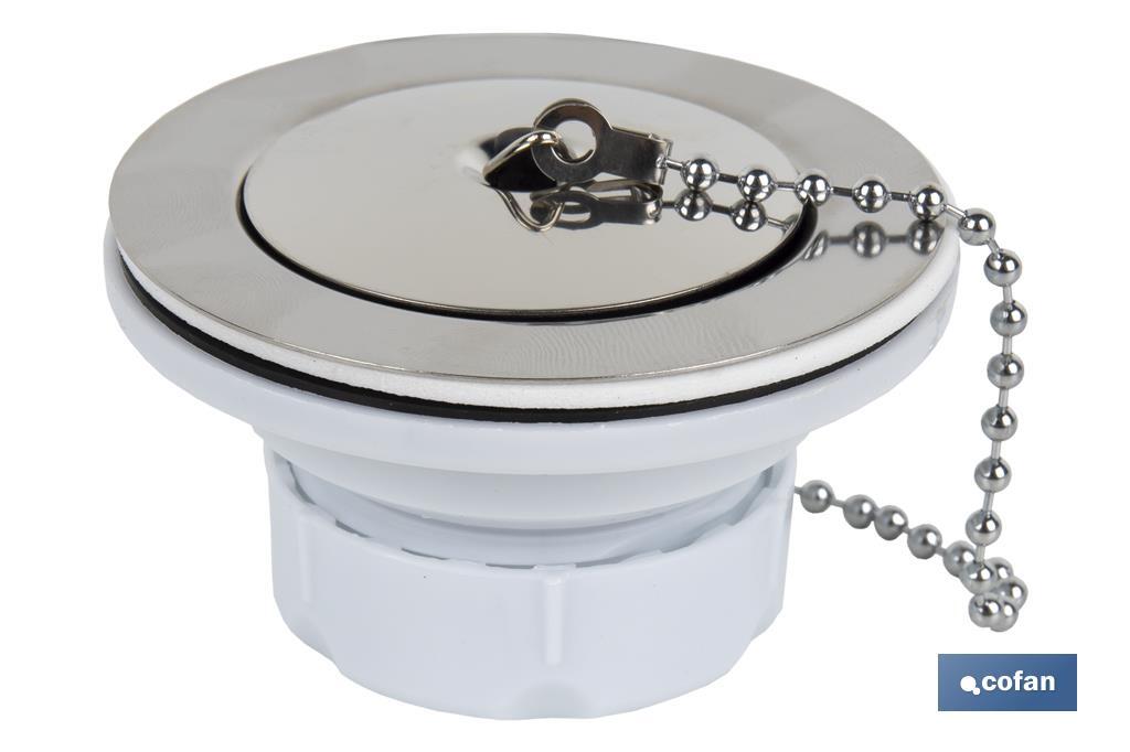 Valve for Basin and Bidet | Size: 1" 1/4 x 70 or 1" 1/2 x 70 | Polypropylene | Screw, Plug and Chain with Two Rings Included - Cofan