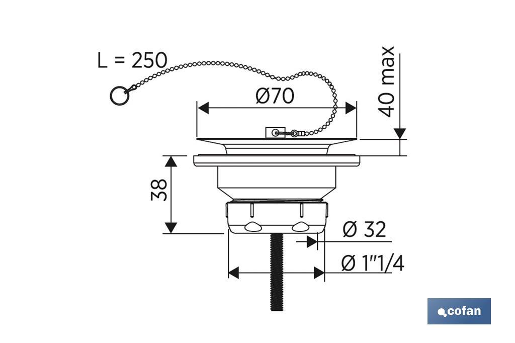 Válvula para Lavabo y Bidé | Medidas: 1" 1/4 x 70 o 1" 1/2 x 70| Fabricada en Polipropileno - Cofan