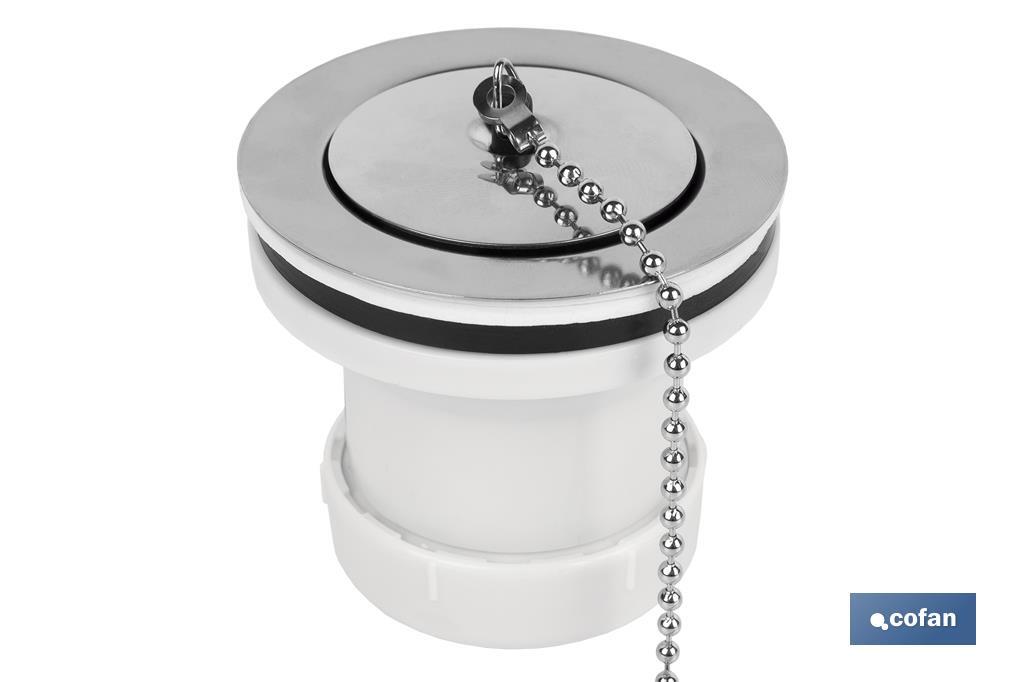 Valve for Basin and Bidet | Size: 1" 1/4 x 70 or 1" 1/2 x 70 | Polypropylene | Screw, Plug and Chain with Two Rings Included - Cofan