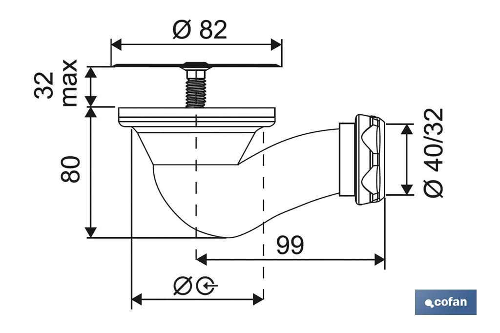 Válvula Sifónica para Plato Ducha | Orificio de 60 mm | Rejilla de ø82 mm | Salida de Ø40 mm | Junta Cónica Reductora de Ø32 mm - Cofan