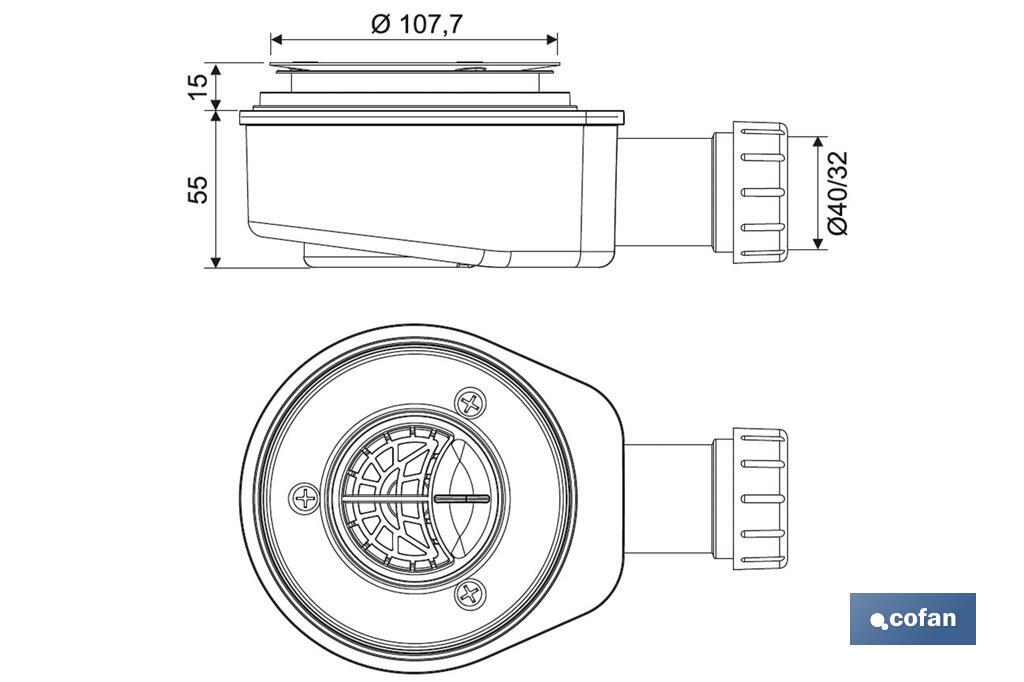 Valve Siphonique Extraplate para Receveur de Douche | Sortie de Ø40 mm | Joint conique réducteur de Ø32 mm | Sans Enjoliveur - Cofan