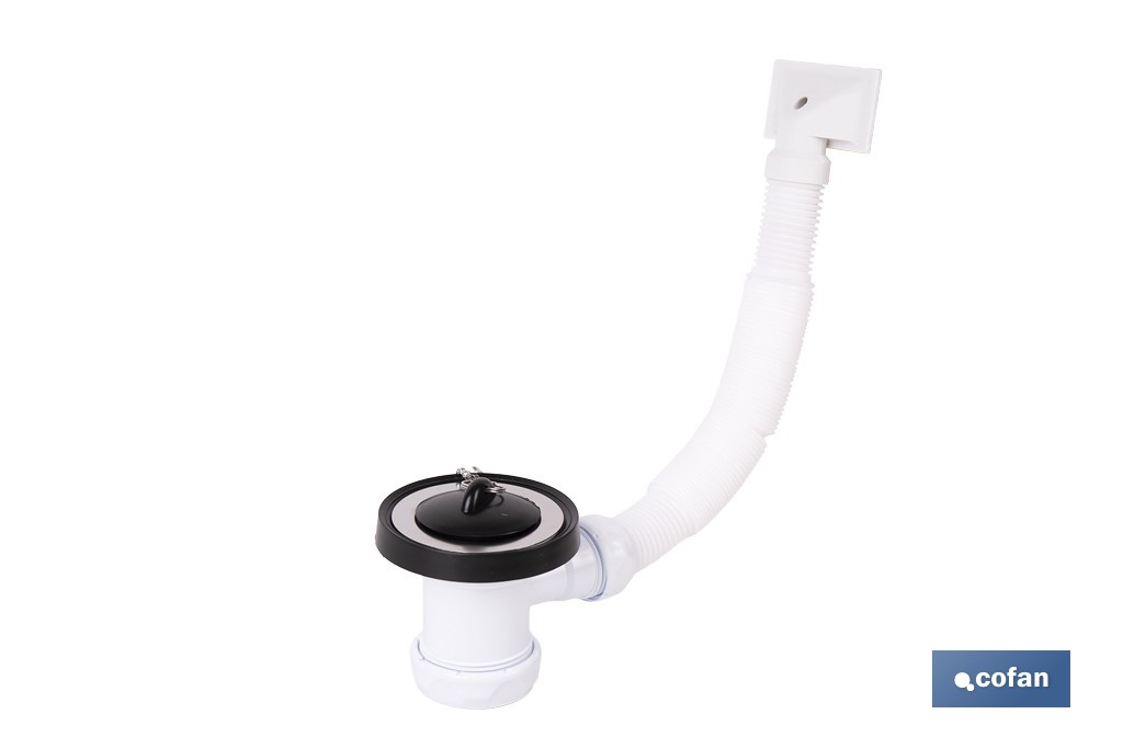 Válvula de fregadero con rebosadero flexible | Racor 1 1/2", válvula 70 mm y salida ajustable Ø32-40 mm - Cofan