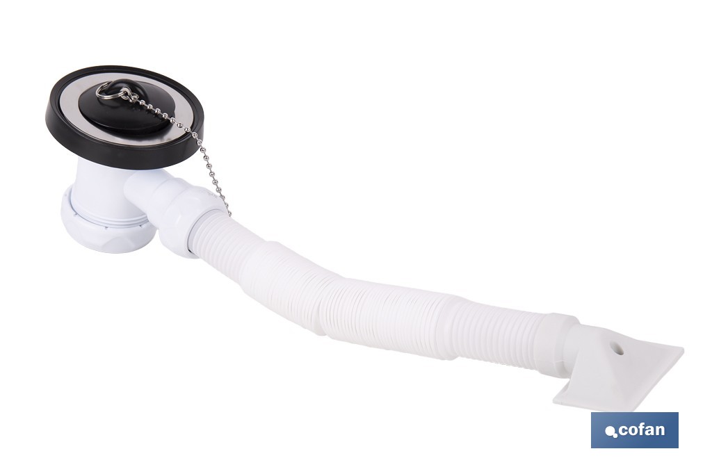Válvula de fregadero con rebosadero flexible | Racor 1 1/2", válvula 70 mm y salida ajustable Ø32-40 mm - Cofan