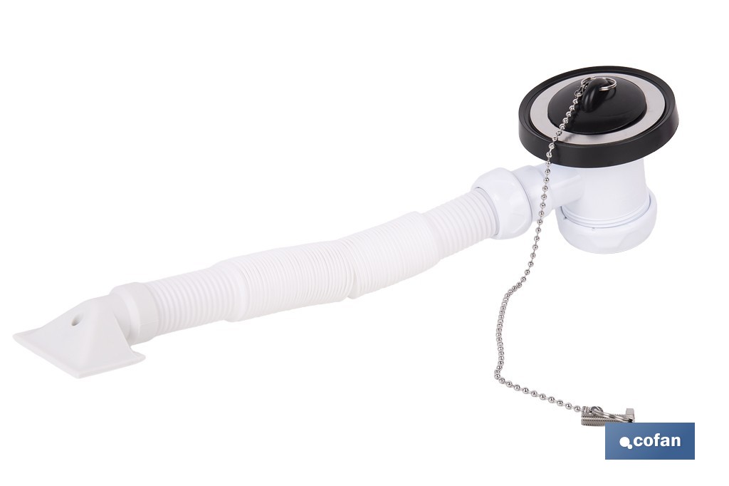 Válvula de fregadero con rebosadero flexible | Racor 1 1/2", válvula 70 mm y salida ajustable Ø32-40 mm - Cofan