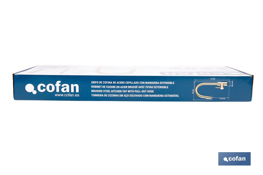 Grifo de cocina extensible con rociador de 2 funciones | Giratorio 360° | Cartucho cerámico de Ø35 mm y latiguillos de 50 cm | Disponible en diferentes acabados - Cofan