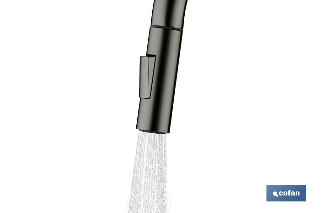 Grifo de cocina extensible con rociador de 2 funciones | Giratorio 360° | Cartucho cerámico de Ø35 mm y latiguillos de 50 cm | Disponible en diferentes acabados - Cofan