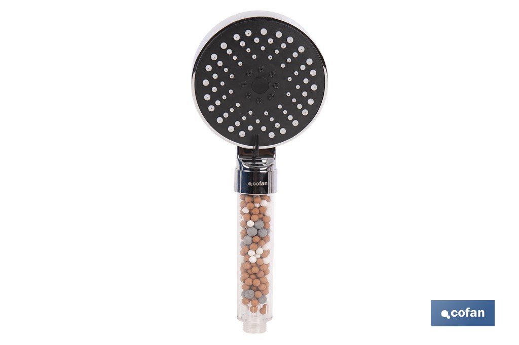 Mango de ducha iónico con esferas minerales de colores | 5 funciones | Material: ABS cromado + PC - Cofan