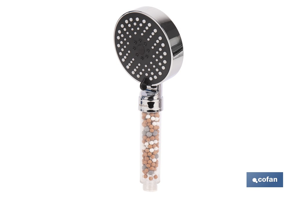 Mango de ducha iónico con esferas minerales de colores | 5 funciones | Material: ABS cromado + PC - Cofan