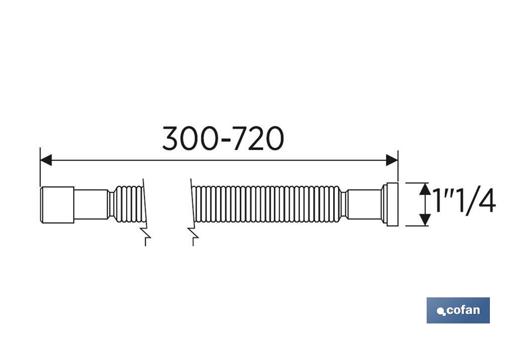 Tubo Flexible | Color Blanco | Longitud: 300-720 mm | Para Lavabo y Bidé | Medidas: 1" 1/2 Ø32-40 mm  o 1" 1/4  Ø40-50 mm - Cofan