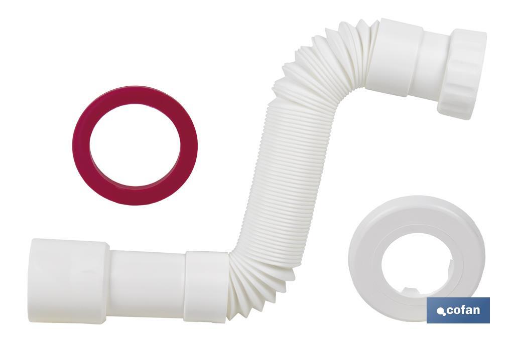 Tubo Flexível | Cor Branco | Comprimento: 300-720 mm | Para lavatório e bidé | Medidas: 1 "1/2 Ø32-40 mm ou 1" 1/4 Ø40-50 mm - Cofan