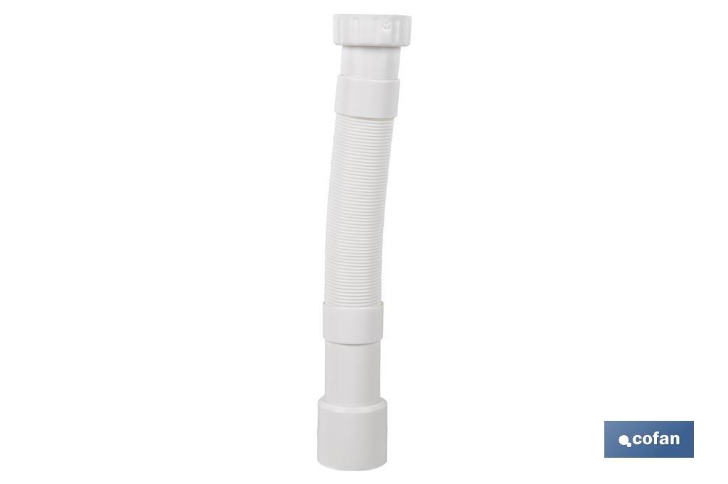 Tubo Flexible | Color Blanco | Longitud: 300-720 mm | Para Lavabo y Bidé | Medidas: 1" 1/2 Ø32-40 mm  o 1" 1/4  Ø40-50 mm - Cofan