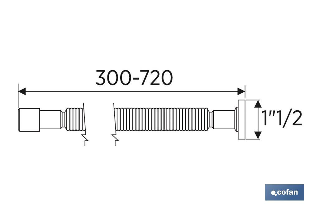 Tubo Flexível | Cor Branco | Comprimento: 300-720 mm | Para lavatório e bidé | Medidas: 1 "1/2 Ø32-40 mm ou 1" 1/4 Ø40-50 mm - Cofan