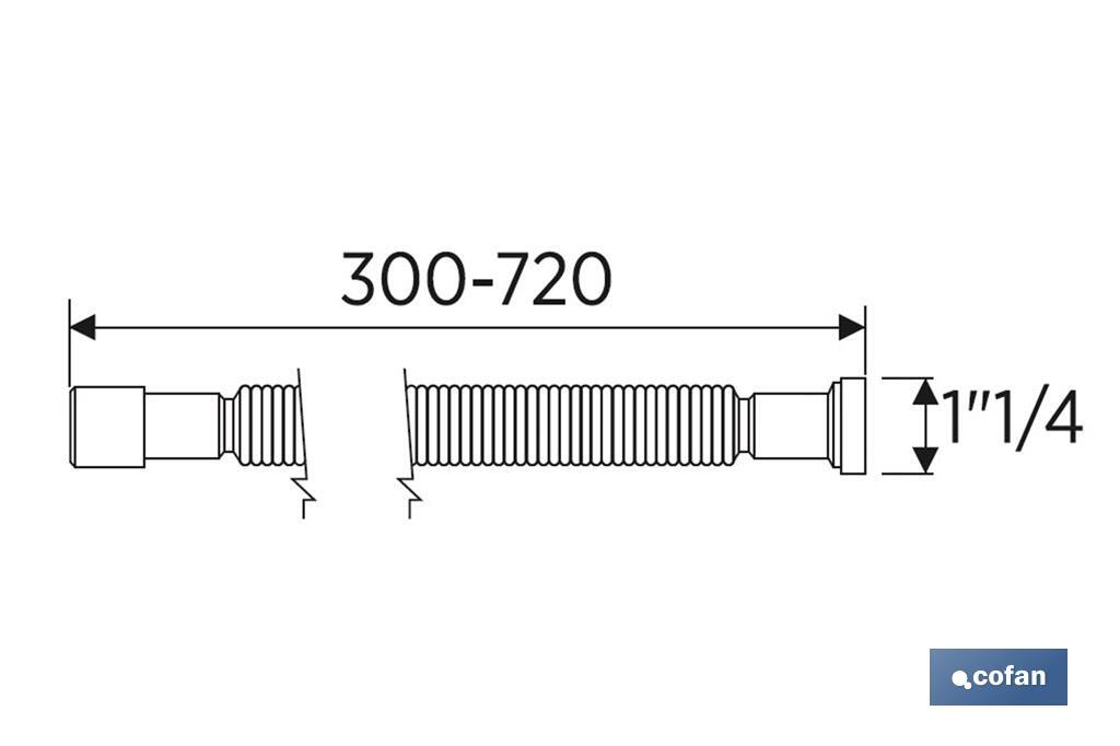 Tuyau Flexible Métallisé | Longueur : 300-720 mm | Pour Lavabo et Bidet | Dimensions : 1" 1/2 Ø32-40 mm ou 2" 2/2 Ø40-50 mm - Cofan