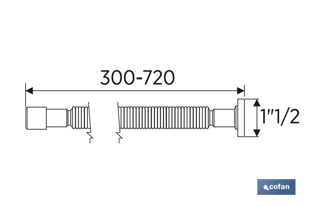 Tubo Flexível Metálico | Comprimento: 300-720mm| Para Lavatório e Bidé | Medidas: 1" 1/2 Ø32-40 mm ou 2" 2/2 Ø40-50 mm - Cofan