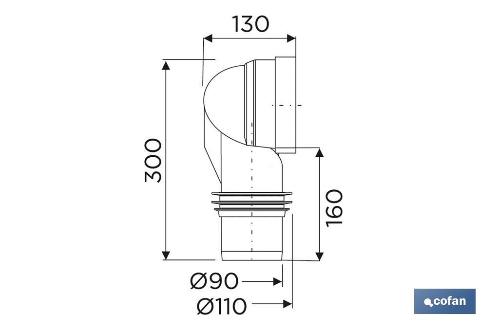 Manguito de ligação | Manguito curvo 90 ° para sanita | Inclui borracha labiada Ø110 mm | Fabricado em polipropileno - Cofan