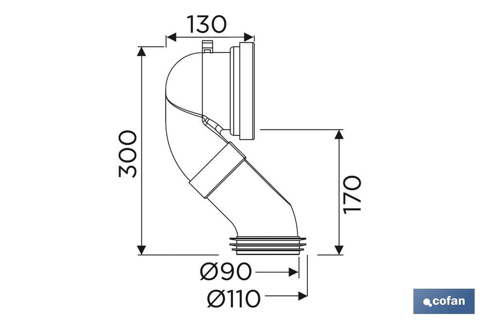 Manguito de Conexión | Manguito Acodado 45° para Inodoro | Incluye Goma Labiada Ø110 | Fabricado en Polipropileno - Cofan