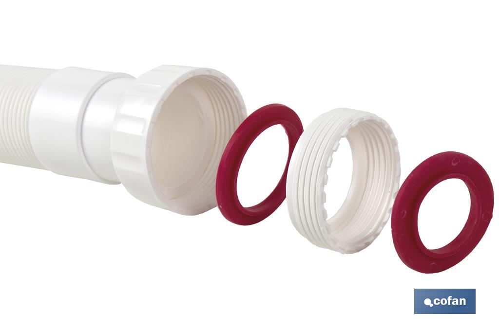 Tubo flexível 1" 1/2 com redutor 1" 1/4 | Cor Branco | Medidas 330-690 mm | Para válvulas de bacia-bidê ou pia - Cofan