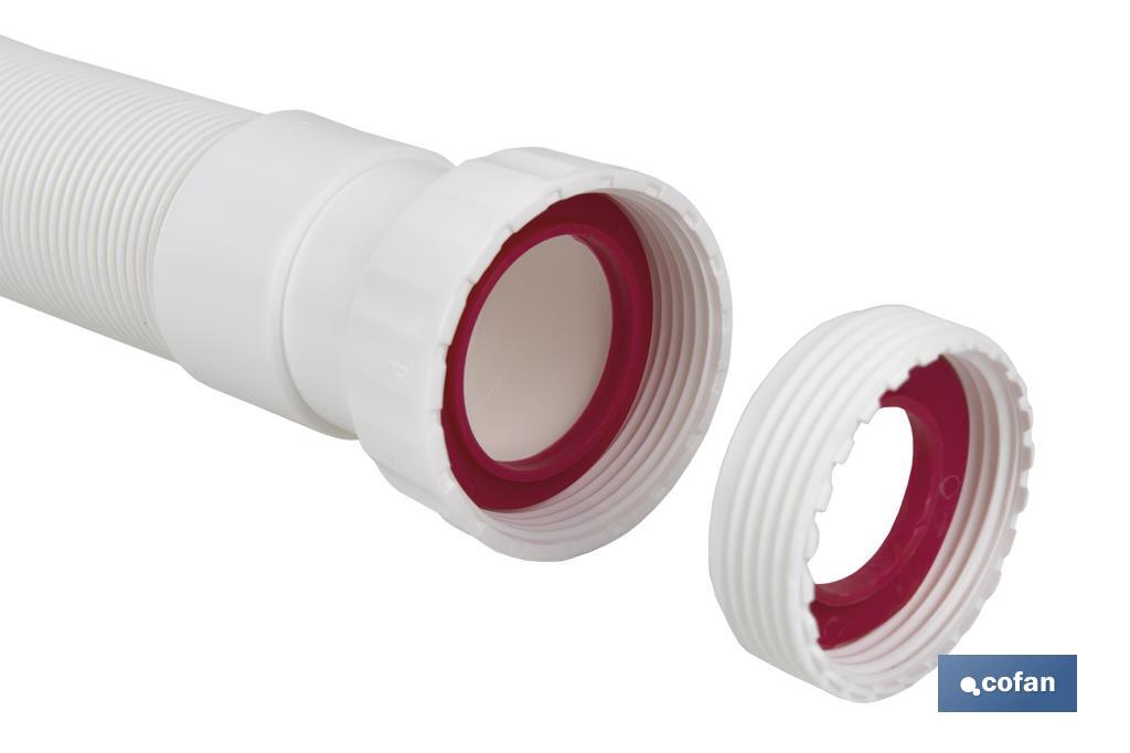 Tubo Flexible 1" 1/2 con reductor 1" 1/4 | Color Blanco | Medidas 330-690 mm | Para válvulas de lavabo-bidé o fregadero. - Cofan