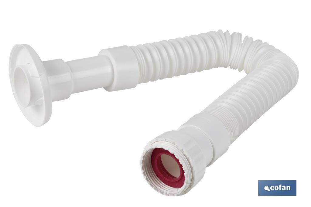 Tubo Flexible 1" 1/2 con reductor 1" 1/4 | Color Blanco | Medidas 330-690 mm | Para válvulas de lavabo-bidé o fregadero. - Cofan