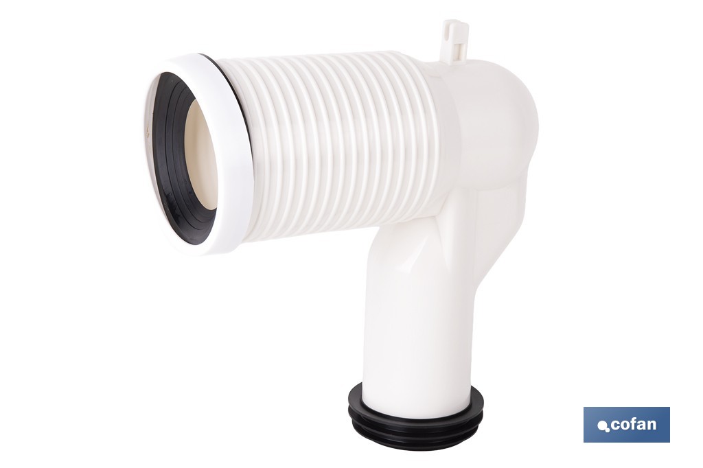 Manguito de conexión acodado 90° | Conexión recortable con goma labiada | Compatible con tuberías de evacuación de Ø90 y Ø110 mm - Cofan