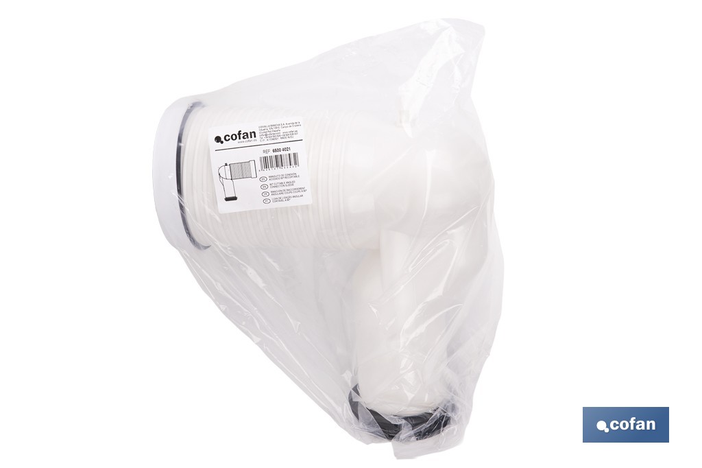 Manguito de conexión acodado 90° | Conexión recortable con goma labiada | Compatible con tuberías de evacuación de Ø90 y Ø110 mm - Cofan