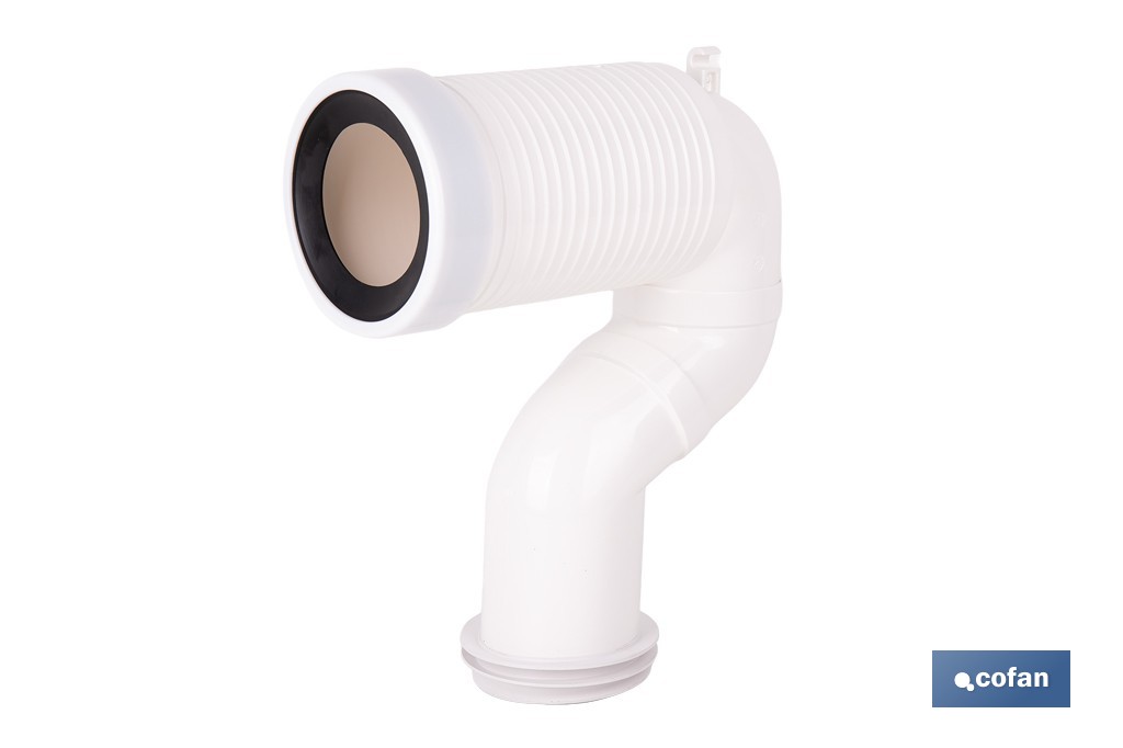 Manguito de conexión acodado excéntrico 45° | Conexión recortable con goma labiada | Compatible con tuberías de evacuación de Ø90 y Ø110 mm - Cofan