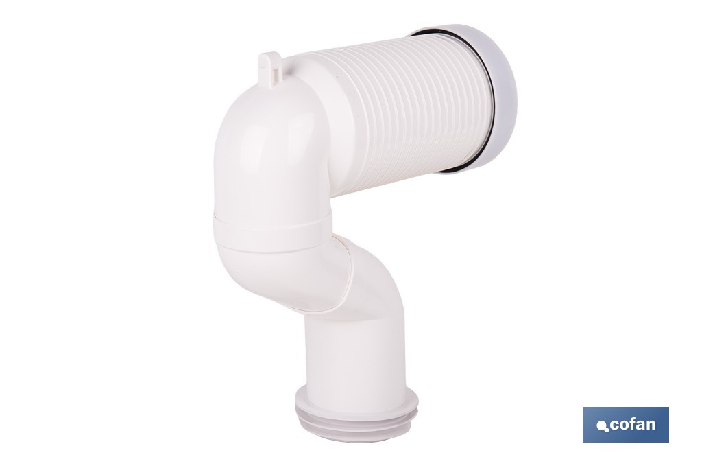 Manguito de conexión acodado excéntrico 45° | Conexión recortable con goma labiada | Compatible con tuberías de evacuación de Ø90 y Ø110 mm - Cofan