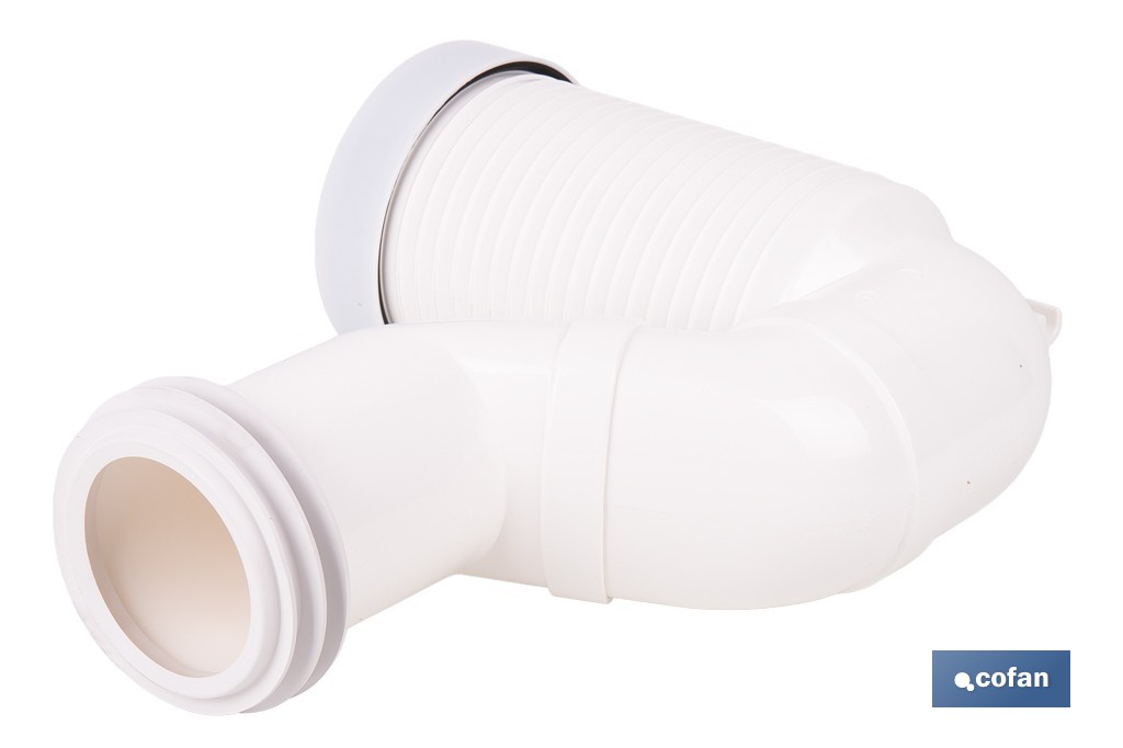 Manguito de conexión acodado excéntrico 45° | Conexión recortable con goma labiada | Compatible con tuberías de evacuación de Ø90 y Ø110 mm - Cofan